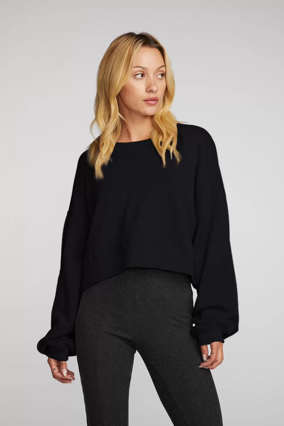 Chaser Brand Zuma Cotton Terry Cropped Crewneck Pullover Hot